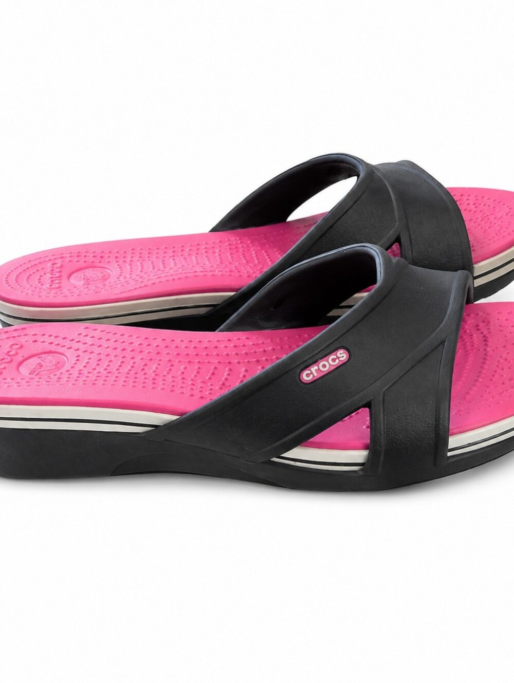 Crocs Women’s Wedge Slide Sandals Size 10 Navy Pink Comfort Slip-On Sandals